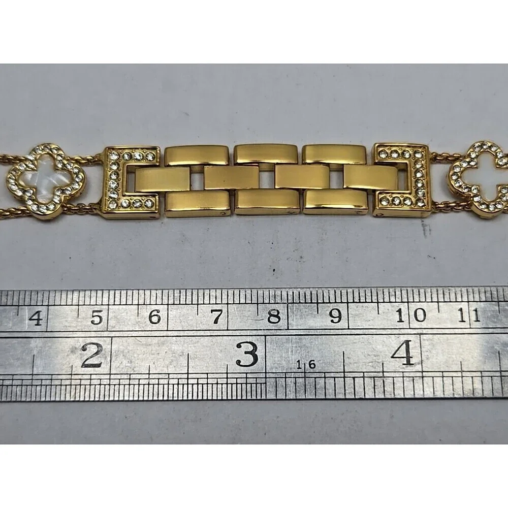 BCBGMAXAZRIA Gold Clover Rhinestone Apple Watch Band 42 44 45 49 Link Adjustable